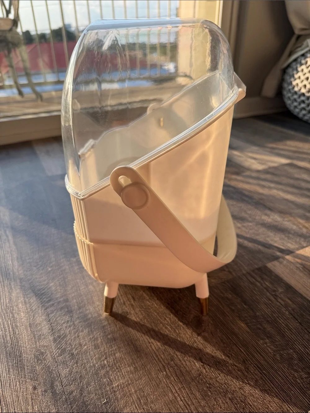 Beige Multi-Tier Cosmetic Organizer with Clear Dome Lid